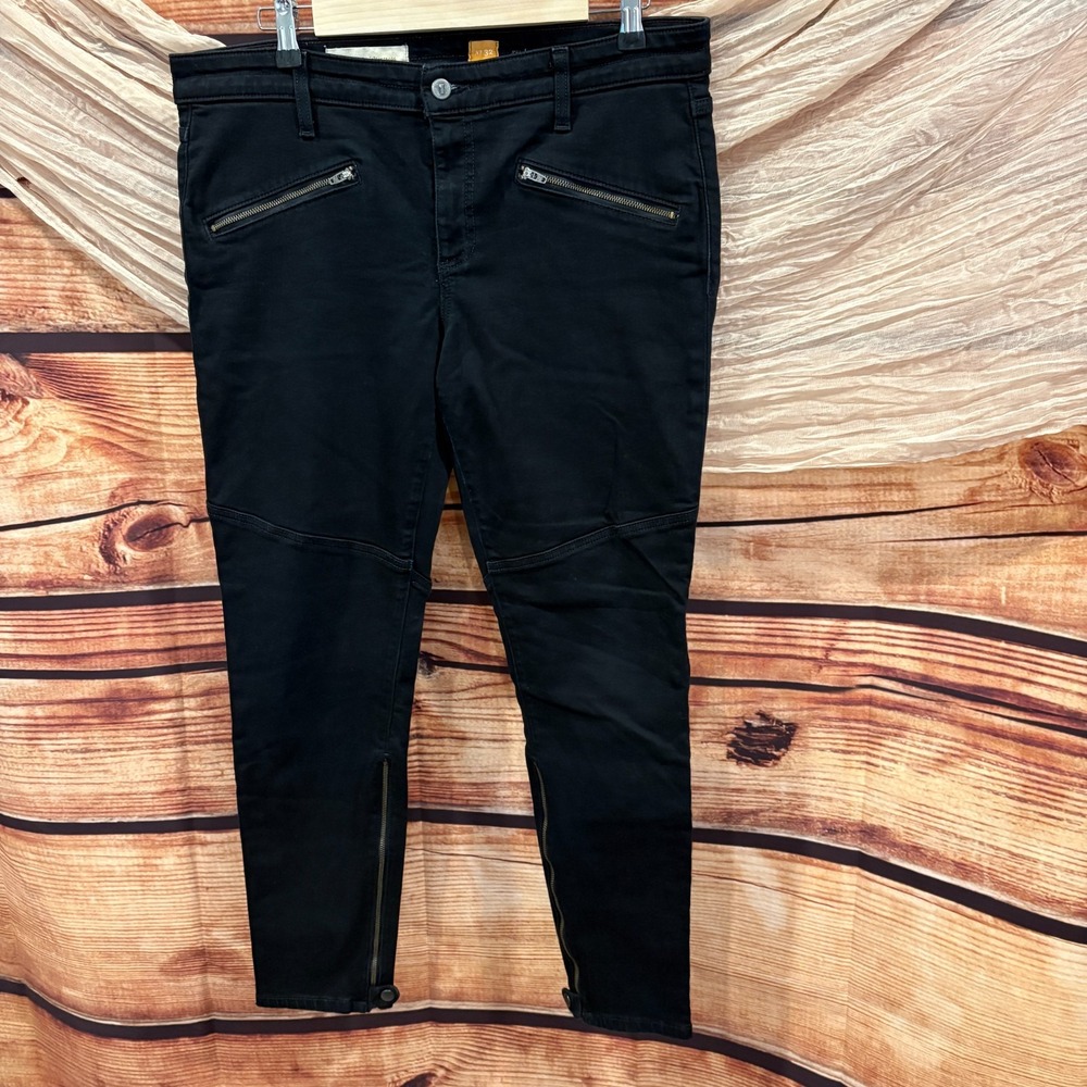 Pilcro Anthropologie Serif Moto Jeans Womens 32 Black Stretch Zip Pockets Ankles